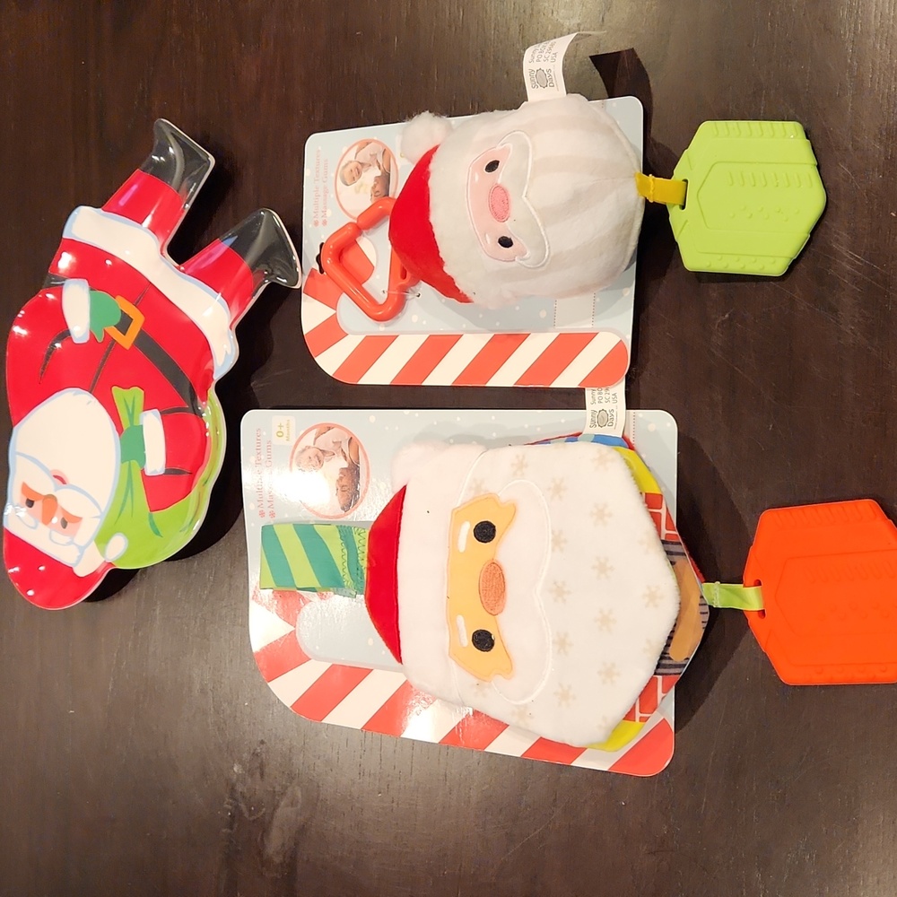 Santa Claus Baby Rattle Toy, Krinkle Toy, Santa Plate NWT 0+